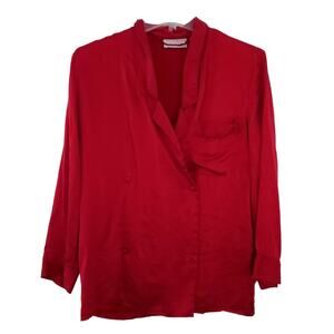 Vintage Victoria's Secret Gold Label 100% Silk Pajama Top SZ P Red Double Breast
